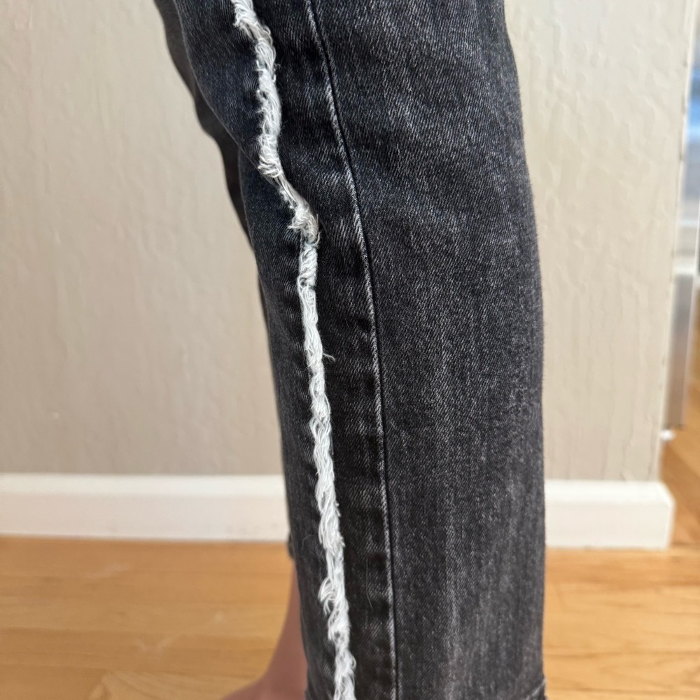 PAIGE Brigitte Fringe Trimmed Mid-Rise Slim Jeans Black Size 27 - Picture 16 of 16